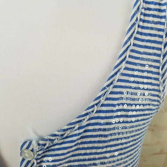3/$25 J CREW factory tank XS sequins stripe blue - Picture 2 of 6